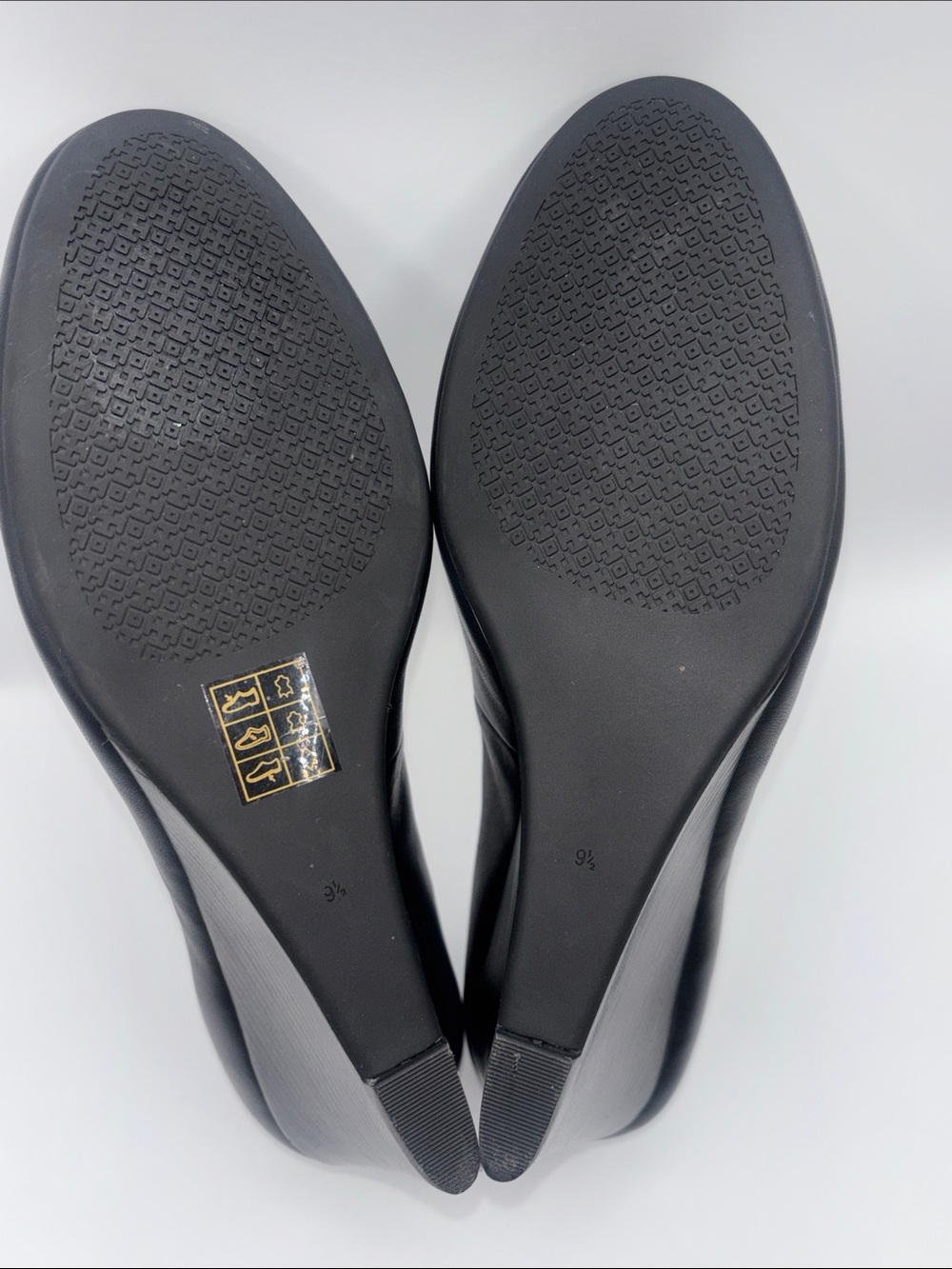 Tory Burch Black Leather Wedges with Gold Logo Medallion - Picture 10 of 12